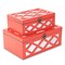Contemporary Home Living Set of 2 Red Lattice Pattern Storage Boxes with Front and Top Mirror 12"